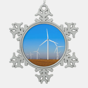 Wind Mill Landscape Snowflake Pewter Christmas Ornament