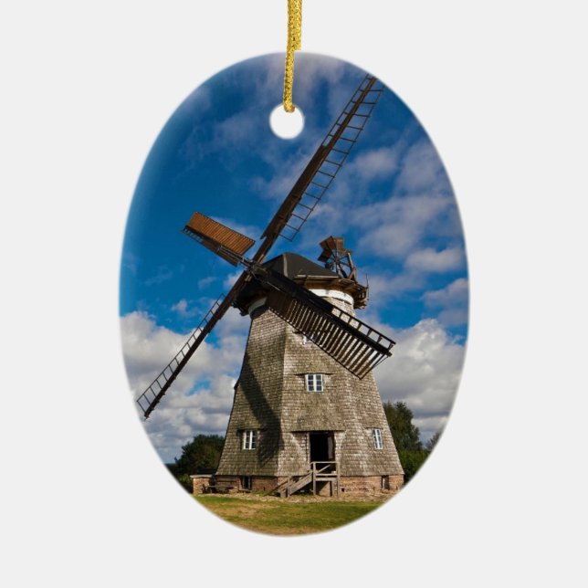 Wind mill with blue sky ceramic ornament (Front)