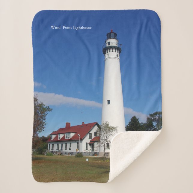 Wind Point Lighthouse sherpa blanket (Front)