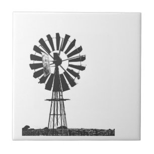 Wind Pump Sketch Farm Rural Landscape Ceramic Tile