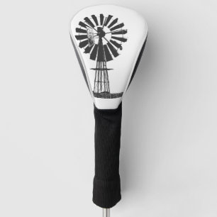 Wind Pump Sketch Farm Rural Landscape Golf Head Cover
