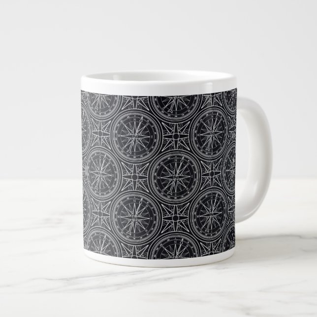 Wind Rose Compass Pattern Large Coffee Mug (Front Right)