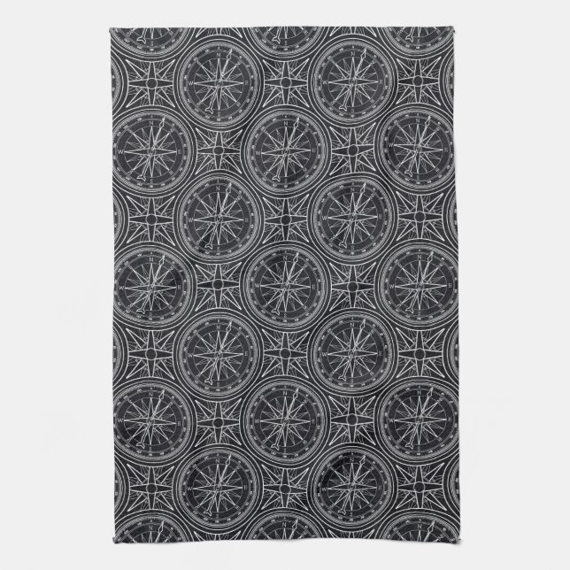 Wind Rose Compass Pattern Tea Towel (Vertical)