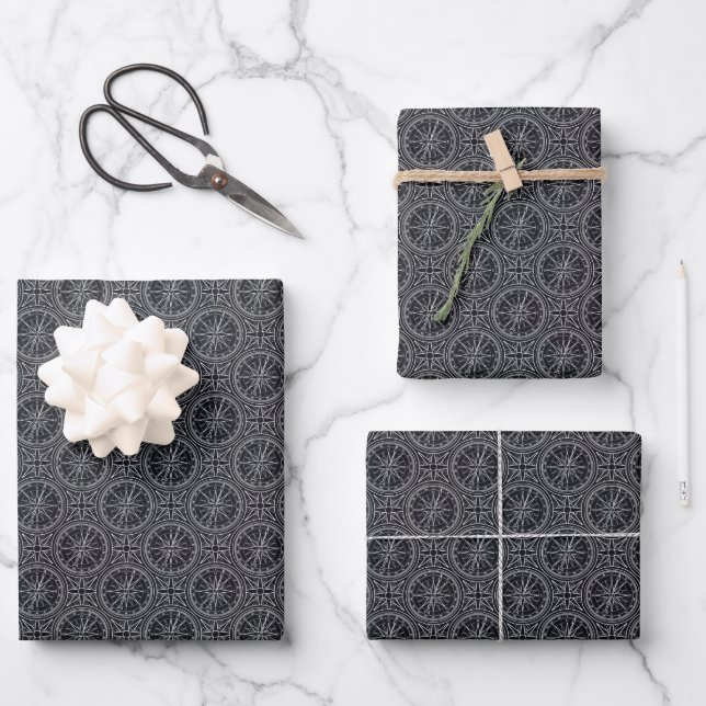 Wind Rose Compass Pattern Wrapping Paper Sheet (Front)