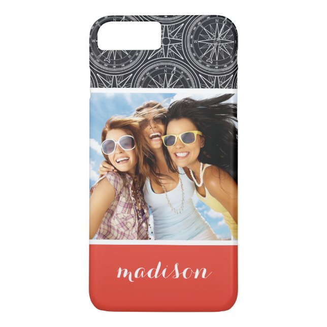 Wind Rose Compass Pattern | Your Photo & Name Case-Mate iPhone Case (Back)