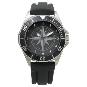 Wind rose compass star logo custom men's watch