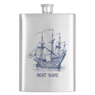 Wind sailing boat illustration hip flask
