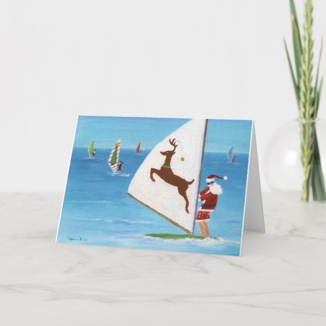 Wind Sailing Santa Holiday Card (Front)