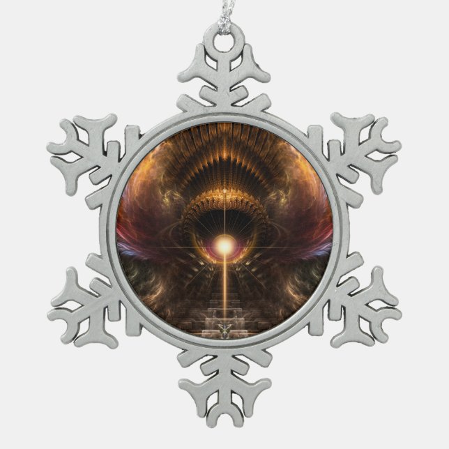 Wind Storm Fractal Art Pewter Snowflake Ornament (Front)