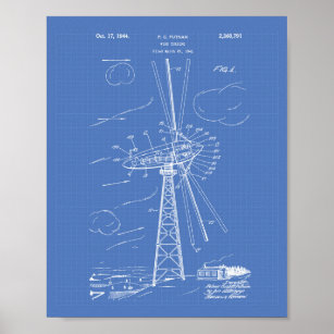 Wind Turbine 1944 Patent Art Blueprint Poster