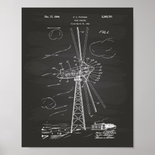 Wind Turbine 1944 Patent Art Chalkboard Poster