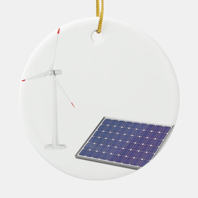 Wind turbine and solar panel ceramic tree decoration (Front)