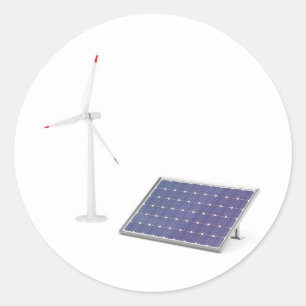 Wind turbine and solar panel classic round sticker
