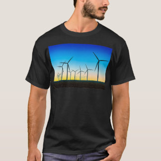 Wind Turbine Field Blue Sunset T-Shirt