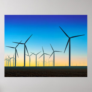 Wind Turbine Field Sunset Poster
