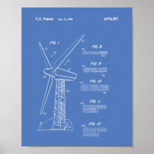 Wind Turbine Rotor 1990 Patent Art Blueprint Poster