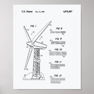 Wind Turbine Rotor 1990 Patent Art White Paper Poster
