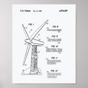 Wind Turbine Rotor 1990 Patent Art White Paper Poster