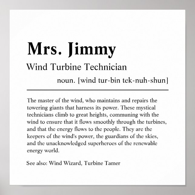 Wind Turbine Technician Personalised Gift Poster (Front)
