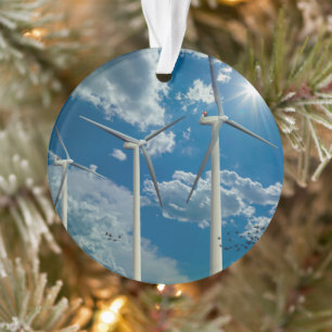 Wind Turbines Blue Sky Clouds Ornament