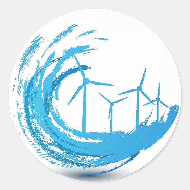 Wind Turbines Blue Swirl Classic Round Sticker (Front)