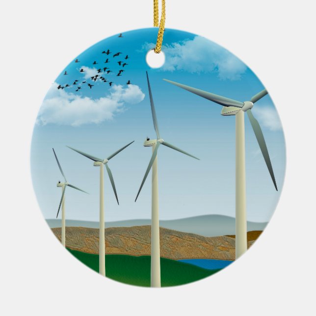 Wind Turbines Ceramic Ornament (Front)