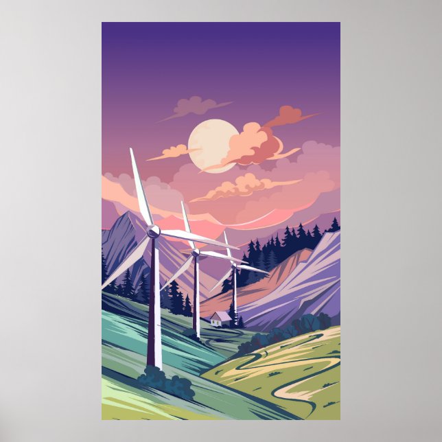 Wind turbines in mountainous poster (Front)