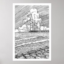 ​Wind Turbines Ocean Ink Drawing