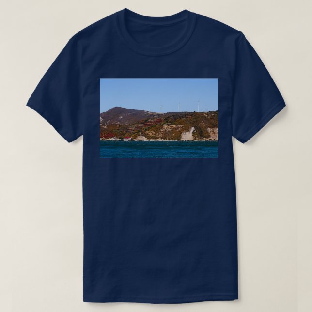 wind turbines on the hill landscape Romania T-Shirt (Design Front)