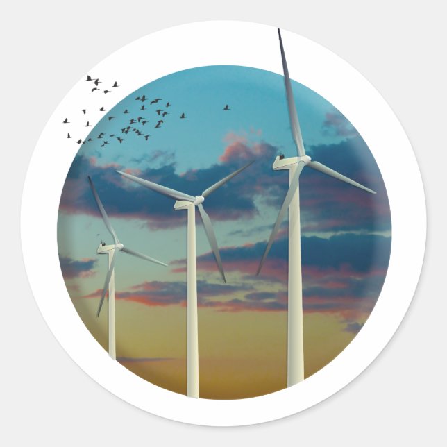 Wind Turbines Painted Sky Classic Round Sticker (Front)