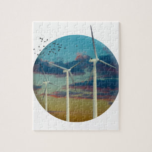Wind Turbines Painted Sky Jigsaw Puzzle