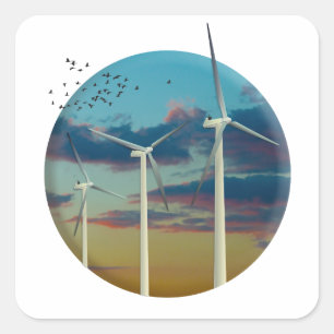 Wind Turbines Painted Sky Square Sticker