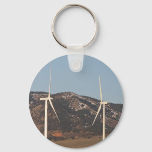 Wind Turbines With A Full Moon Portrait Key Ring