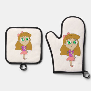 wind up chibi oven mitt & pot holder set