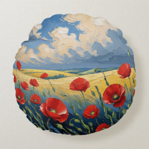 Wind whisper in poppies round cushion