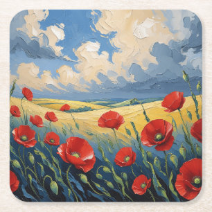 Wind whisper in poppies square paper coaster