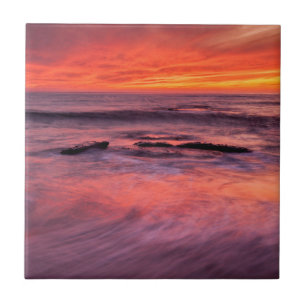 Windansea Beach Red Sunset Ceramic Tile