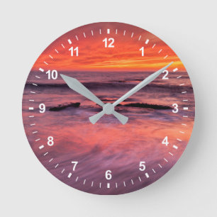 Windansea Beach Red Sunset Round Clock