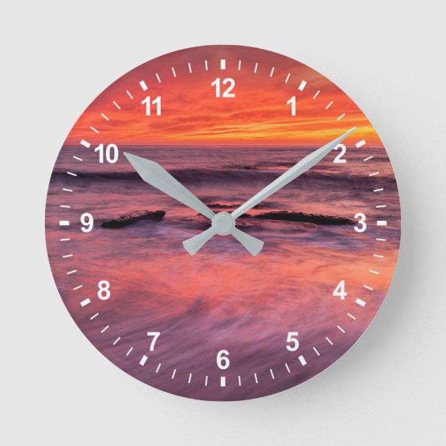 Windansea Beach Red Sunset Round Clock (Front)