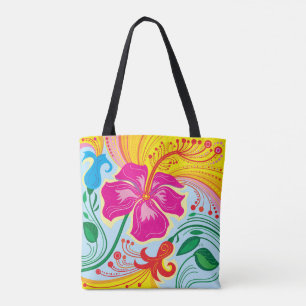 Windblown Tropical Flowers Tote Bag