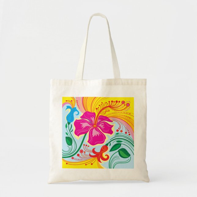 Windblown Tropical Flowers Tote Bag (Front)
