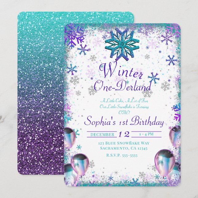 Winder One-Derland Wonderland 1st Birthday Party Invitation (Front/Back)