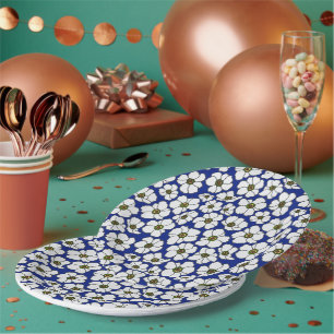 Windflowers On Cobal Blue Paper Plate