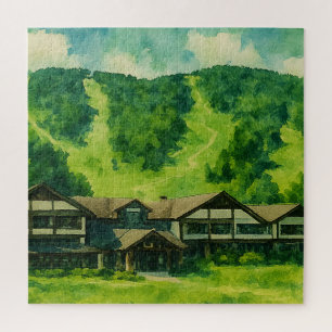 Windham Mountain Lodge NY Summer Watercolor Jigsaw Puzzle