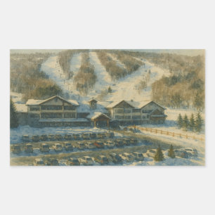 Windham Mountain Ski Lodge – NY Winter Watercolor Rectangular Sticker