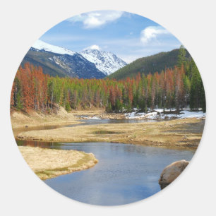Winding Colorado River With Mountains and Pines Classic Round Sticker