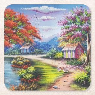 Winding Country Road Fine Art Square Paper Coaster
