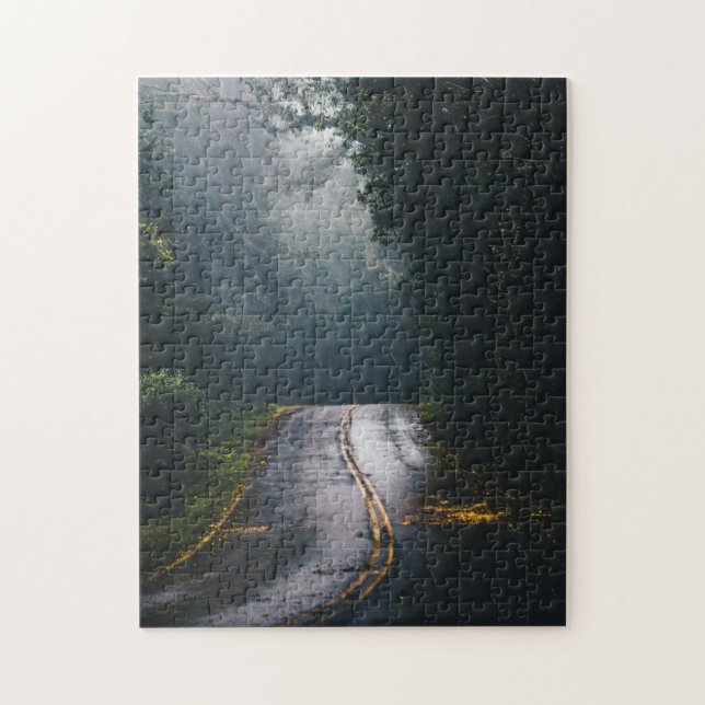 Winding Foggy Road in the Woods Jigsaw Puzzle (Vertical)