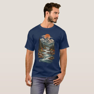 Winding Mountain River Sunset T-Shirt