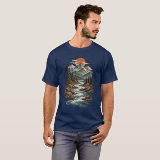 Winding Mountain River Sunset T-Shirt